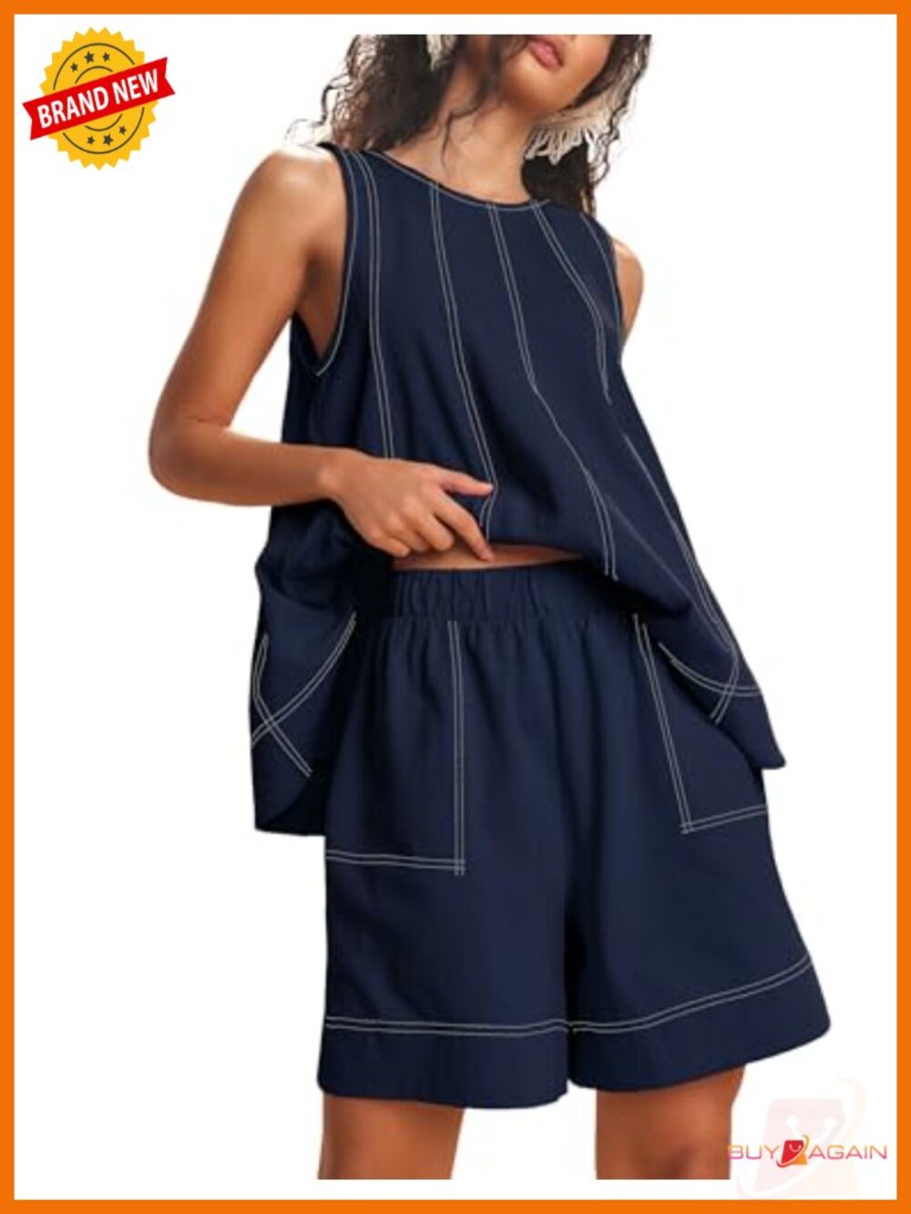 2pc Cotton Lounge Set Sleeveless Tank Shorts Pockets